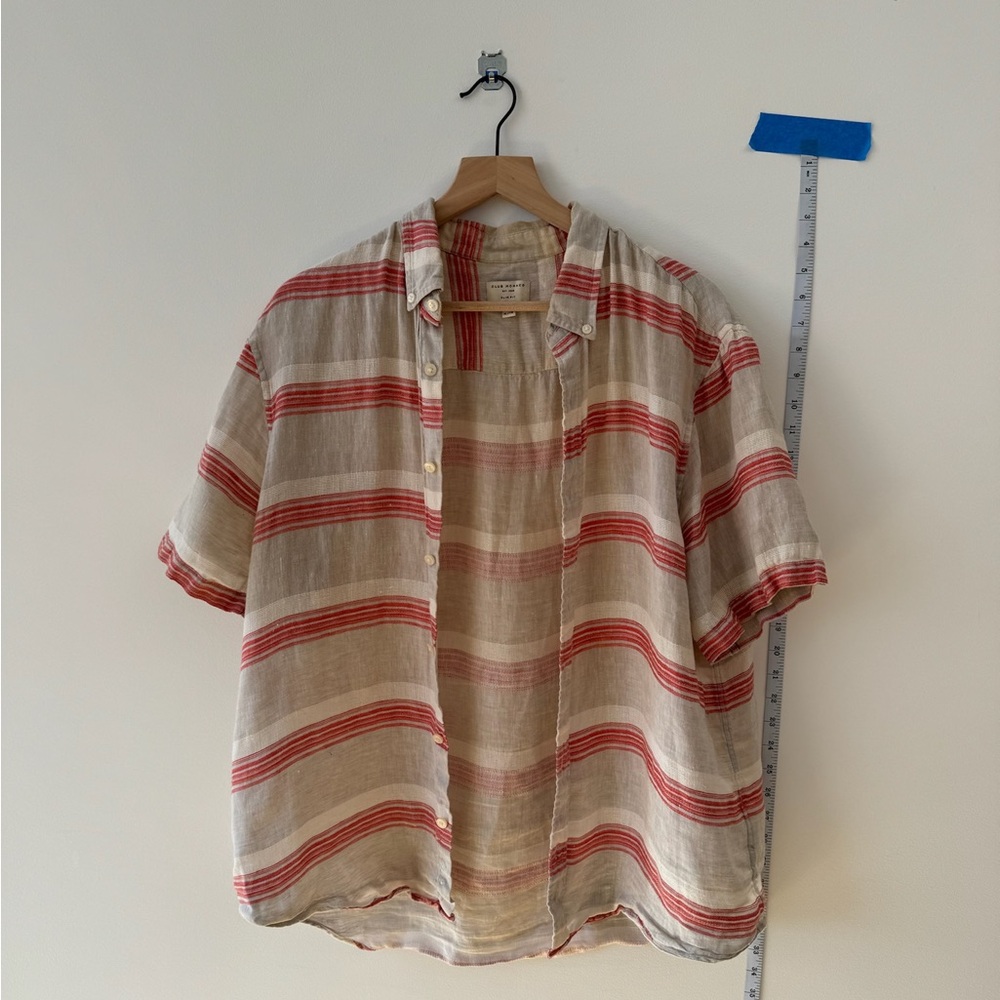 Club Monaco Linen Short Sleeve Shirt – Red Stripe, XL Slim Fit